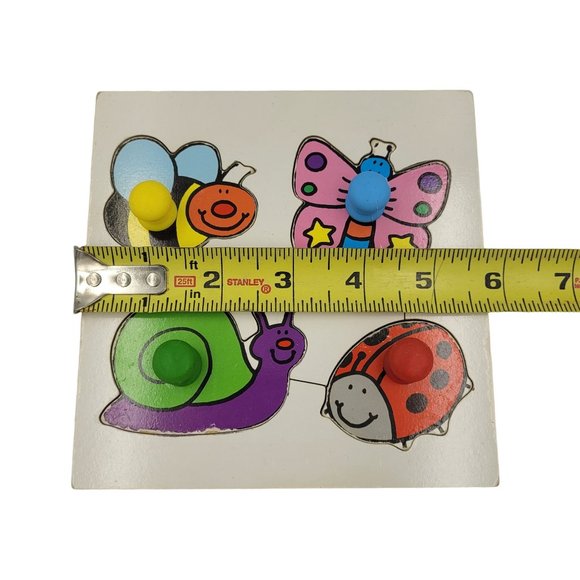 Child's First Chunky 4 Piece Knob Peg Puzzle Board of Bugs - Picture 4 of 5